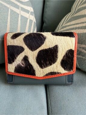 Soruka Recycled Leather Multicolor Wallet – Giraffe Hair-on-Hide Flap Accent